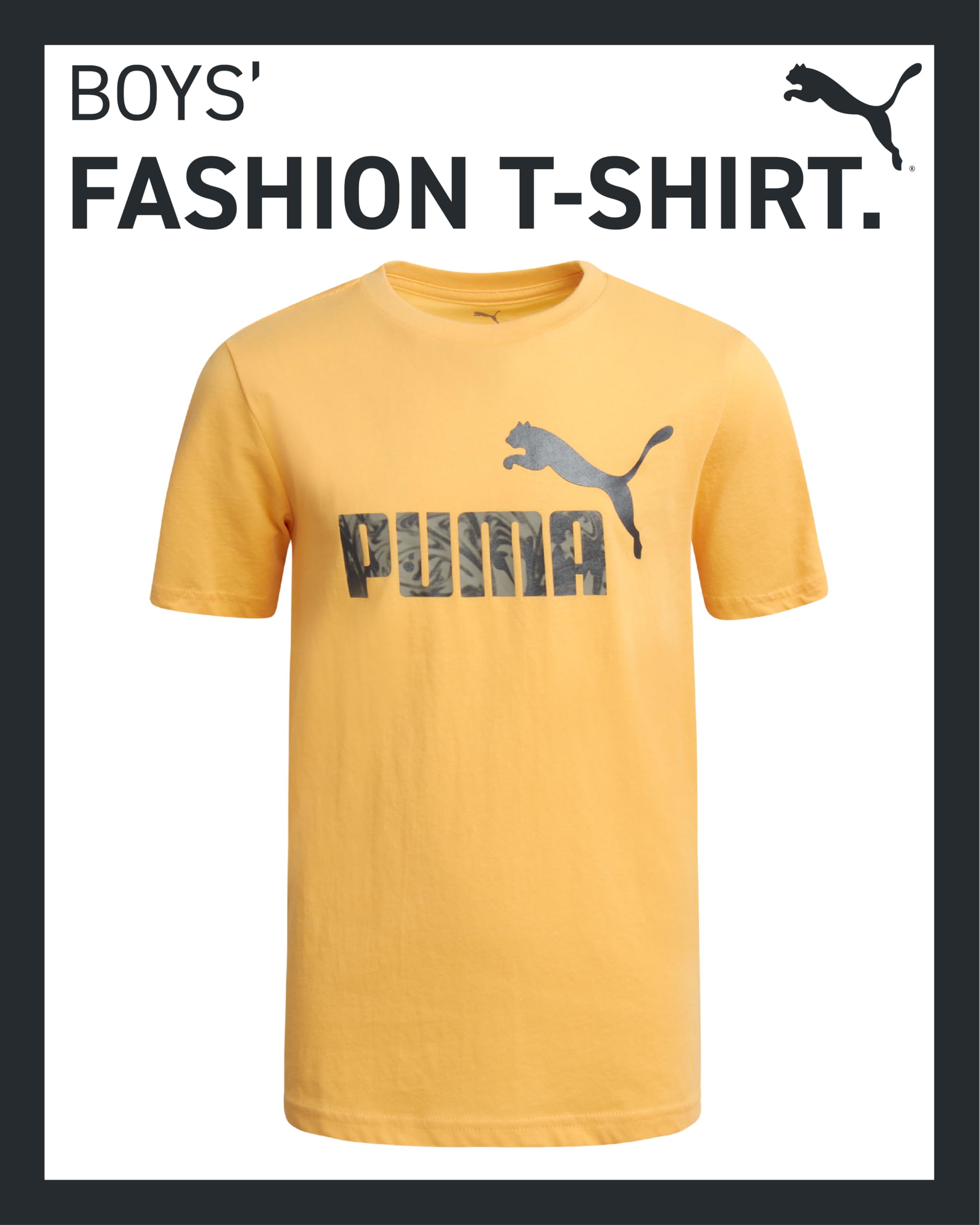 PUMA Boys' T-Shirt - Cat Logo T-Shirt for Boys - Athletic Crewneck Short Sleeve Tee (S-XL), Size Medium, Apricot