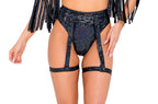 6074 - Shimmer High-Waisted Shorts & Garter Belt - Medium / Black
