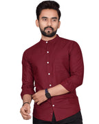 Besix MenS Cotton Solid Shirt With Mandarin Collared Full Sleeve Button Closure Curved Hem Straight Length And One Pocket | Mdr