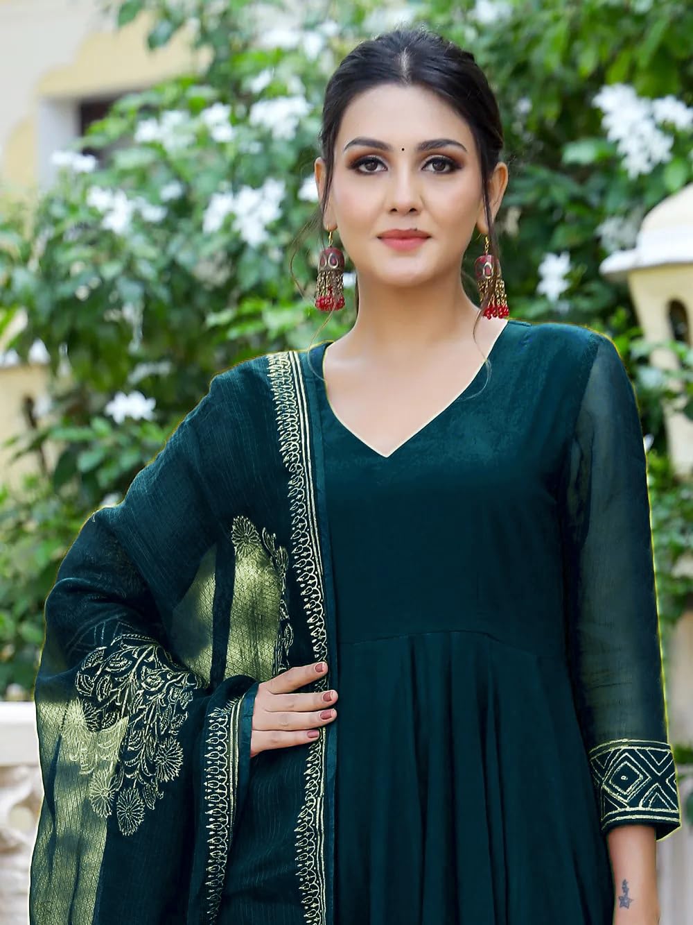 ANNI DESIGNER Ladies Cotton Blend Kurta with Trousers and Dupatta, dark blue, S