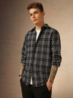Dennis Lingo Men Black Checks Cotton Regular Fit Full Sleeve Shirts