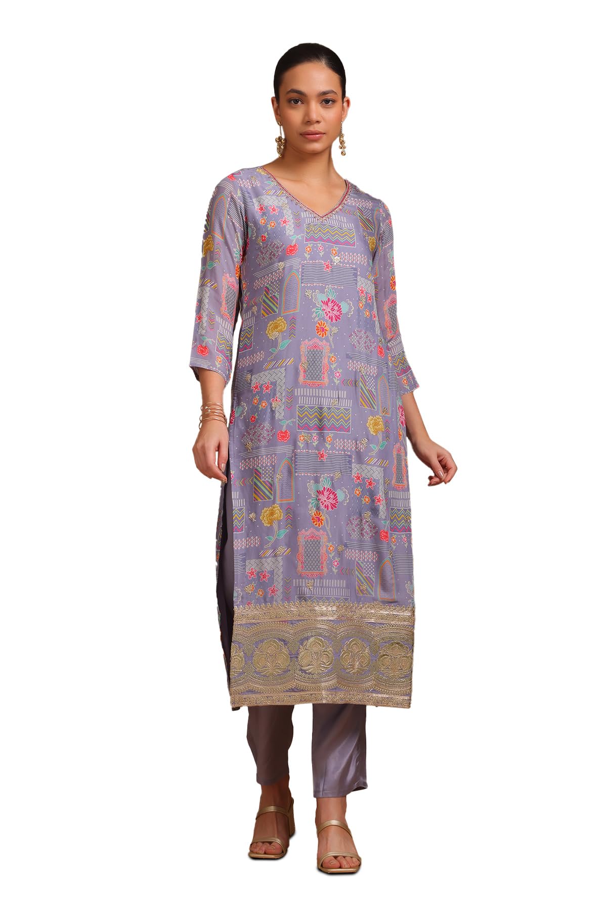 Soch Women Viscose Muslin Botanical Print Kurta Set with Zari
