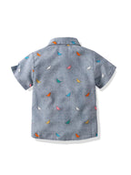 TAGAS Boys Cartoon Graphic Patched Pocket Casual Shirt | Fancy Shirt | Party Shirt for Boys and Kids Grey