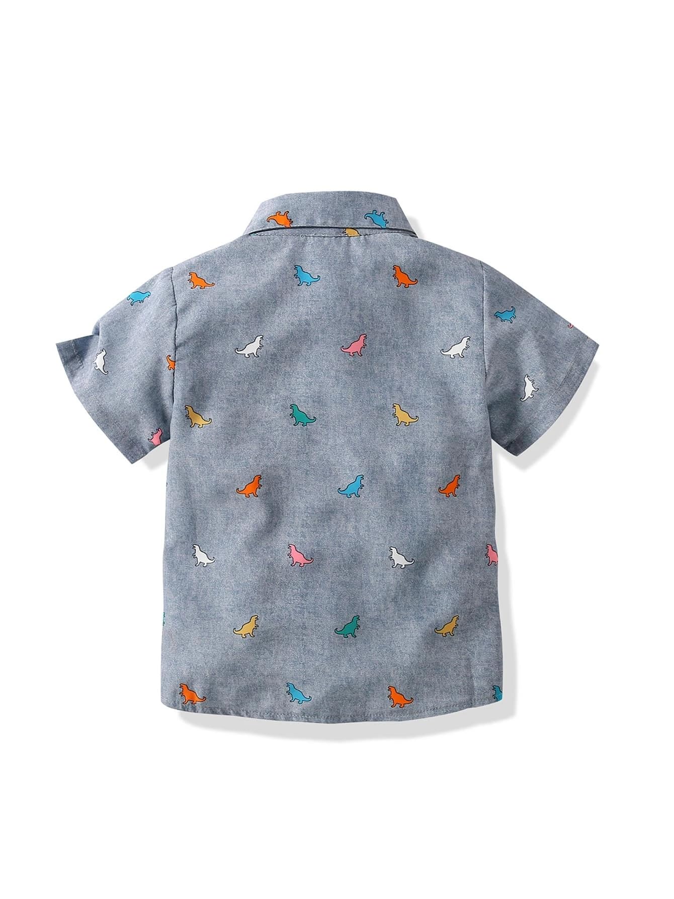TAGAS Boys Cartoon Graphic Patched Pocket Casual Shirt | Fancy Shirt | Party Shirt for Boys and Kids Grey