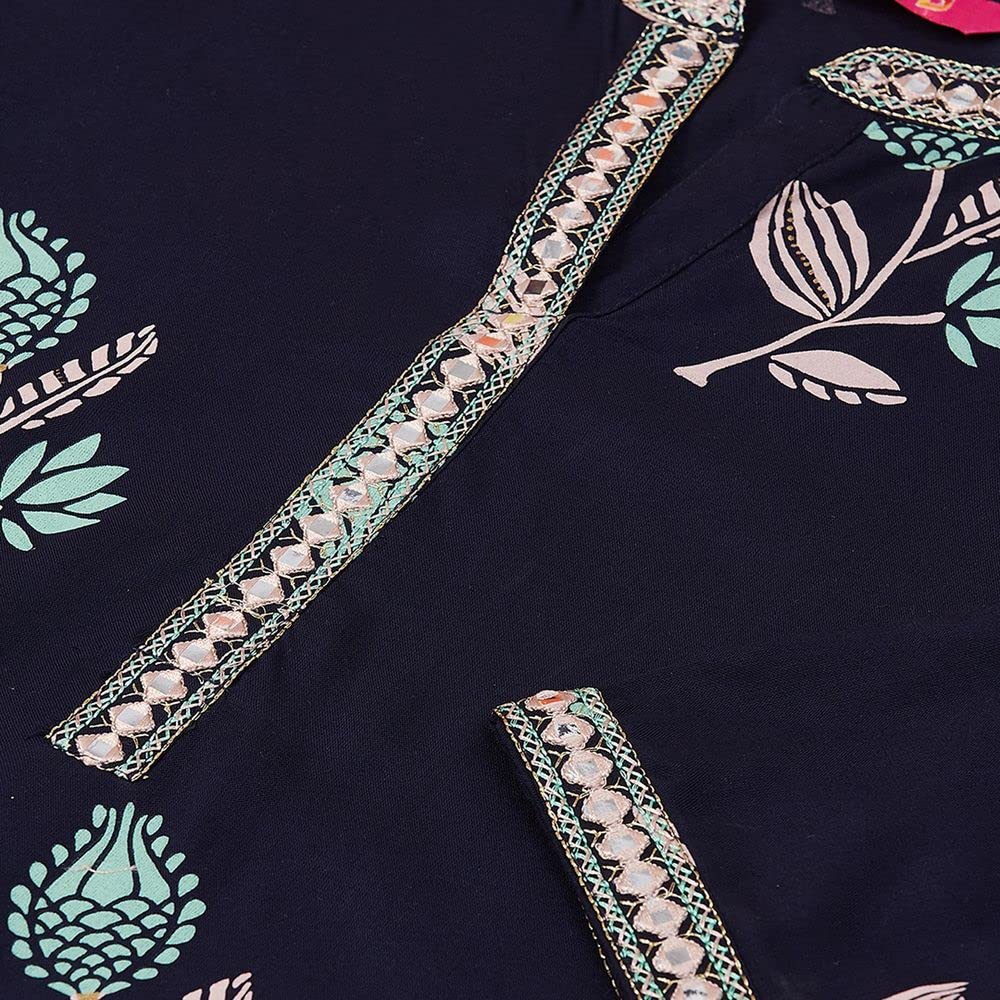 Anubhutee Women Rayon Straight Floral Printed Mirror Work Kurta
