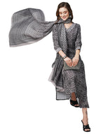 ANNI DESIGNER Womens Cotton Blend Straight Printed Kurta with Pant & Dupatta (Nihira Cream-7NW_S_Black_Small)