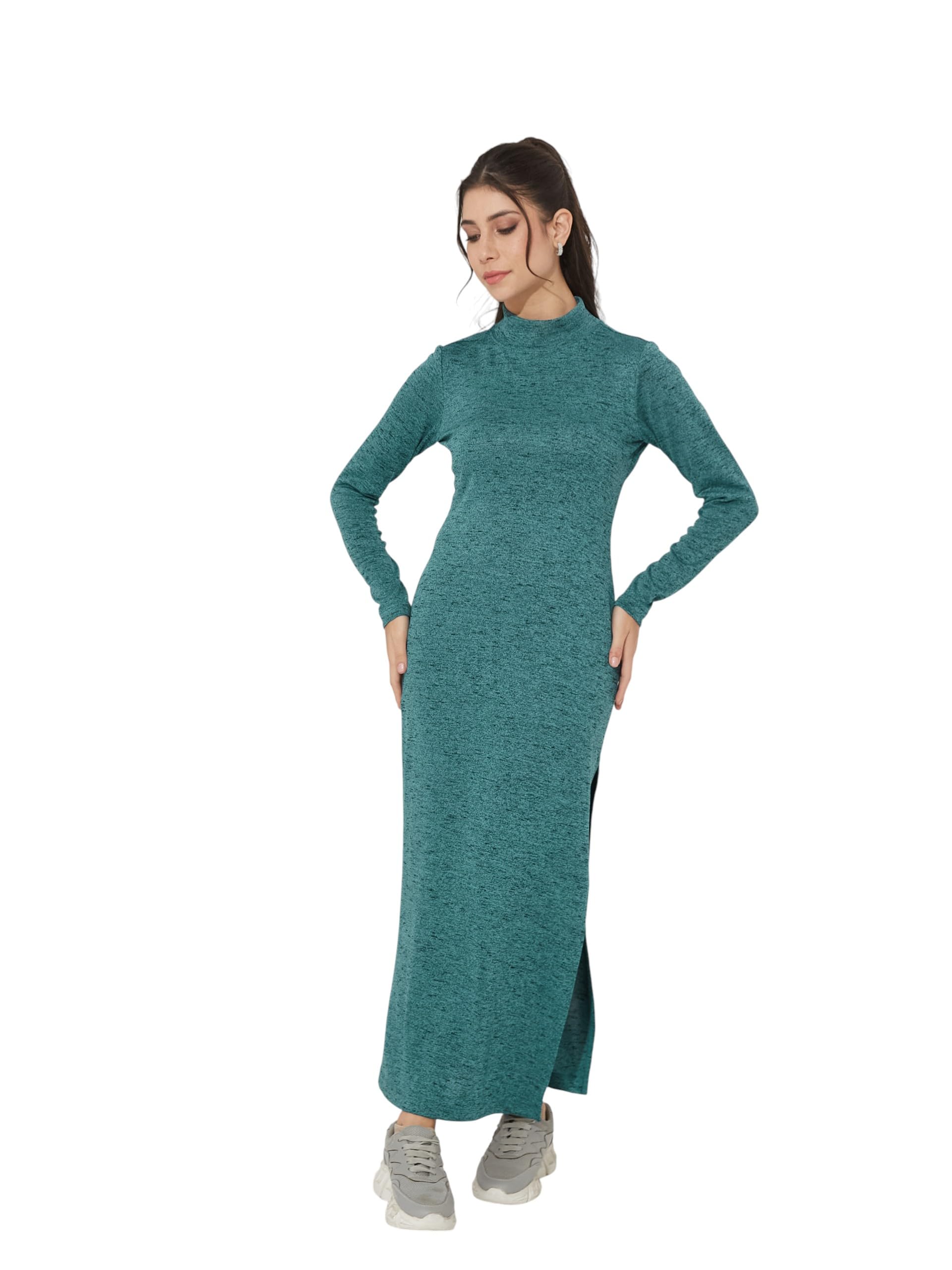 Miss Chase Womens Mock Neck Full Sleeve Bodycon Maxi Cotton Dress (Mcaw25D21-12-83-06, Teal, Xl)