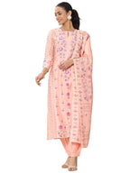 Libas Womens Printed Silk Blend Straight Kurta With Salwar And Dupatta