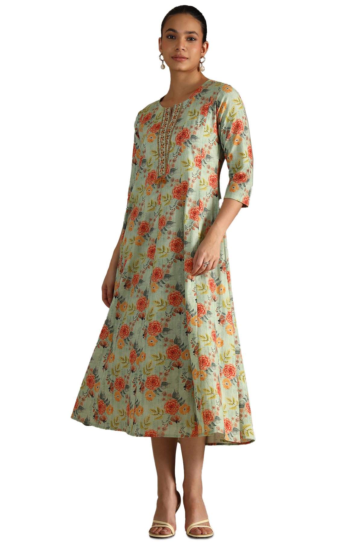 Soch Women Cotton Flex Floral Print Dress with Cutdana