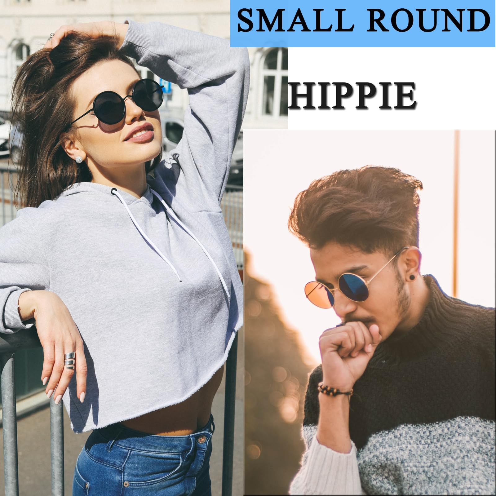 Joopin Round Sunglasses Steampunk Teashade Circle Sun Glasses Polarized UV400 Halloween Costume Shades for Men Women (Black + Mi