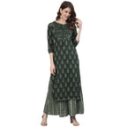 Ishin Women'S Pure Cotton Printed A-Line Kurta Suit Set With Palazzo Emkplpmmp-3012_S_Green