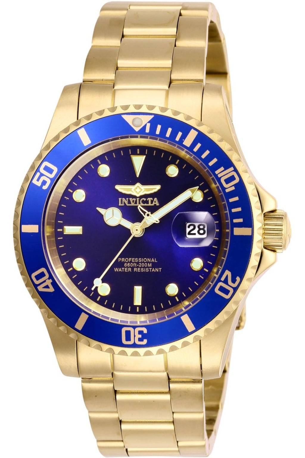 Invicta Men 's Pro Diver Quartz Watch with Stainless Steel Strap, Gold/Blue, 20 (Model: 26974)