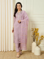 Rieka WomenS Ethnic Embroidered Kurta Set With Dupatta | Straight Kurta Pant Set For Women | 3/4-Length Sleeves, V-Neckline (La