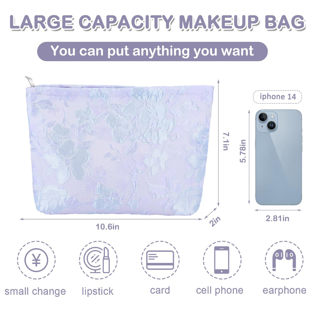 ZLFSRQ Flower Makeup Bag for Women Girls Teens Travel Cute Floral Cosmetic Bags Large Zipper Cosmetic Pouch Purse Portable