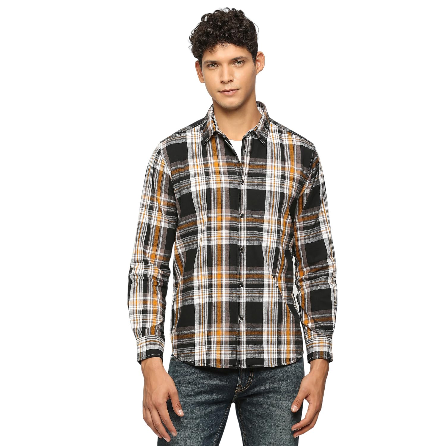 Pepe Jeans MenS Cotton Checkered Regular Fit Shirt (Pm308368_Black, Large
