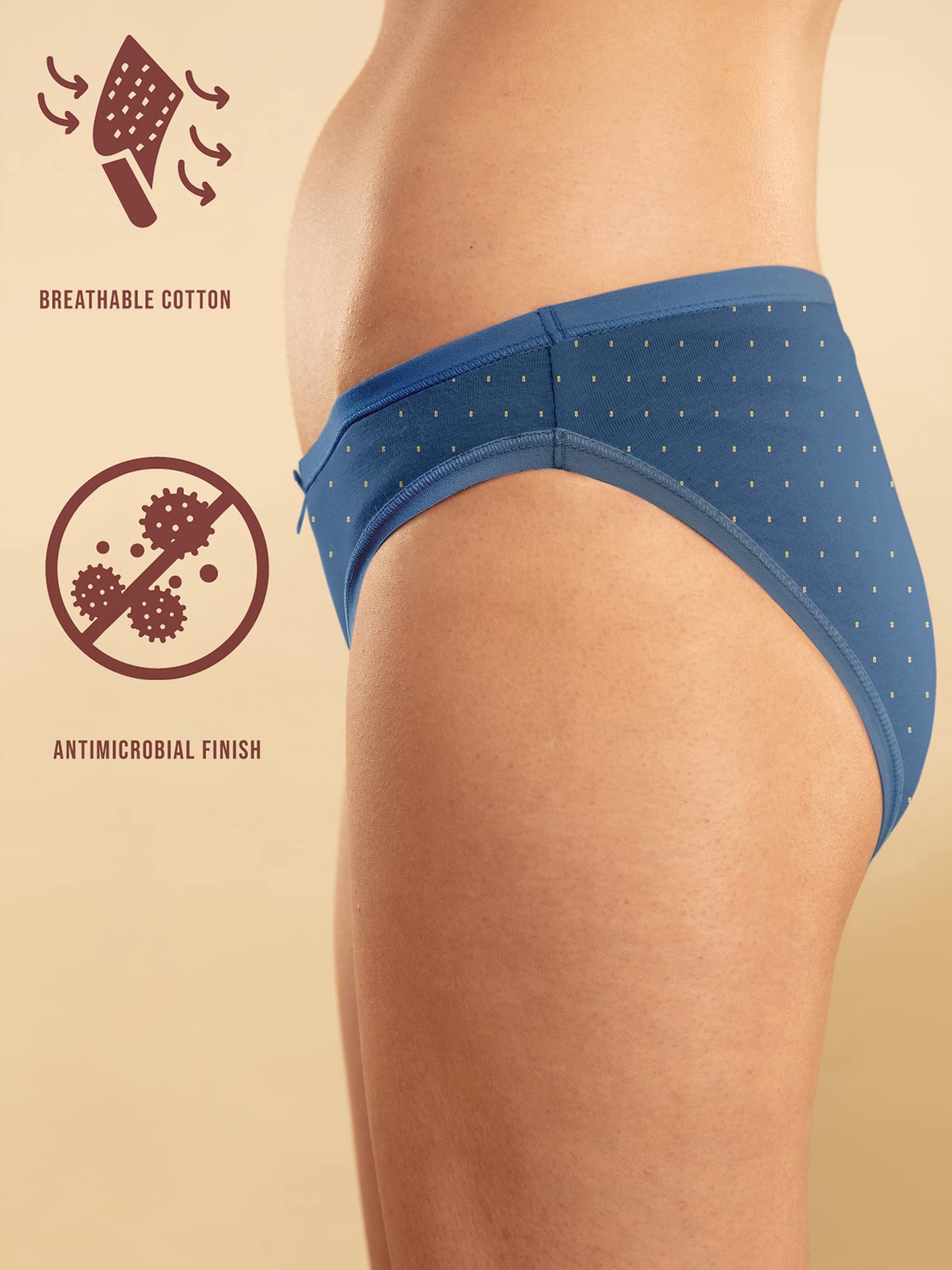 NYKD (NYP030 Assorted (Pack of 3) Low Rise Bikini Panty Underwear for Women | Super Soft, Breathable Cotton with Anti Microbial