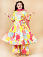 A.T.U.N. (ALL THINGS UBER NICE) Girls Yellow Floral Printed Anarkali Palazzo Set