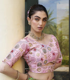 Pujia Mills WomenS Blouse Readymade Blouse Embroidery Multi Coding Gold Thread Blouses Handwork Baby Pink Color Readymade Saree
