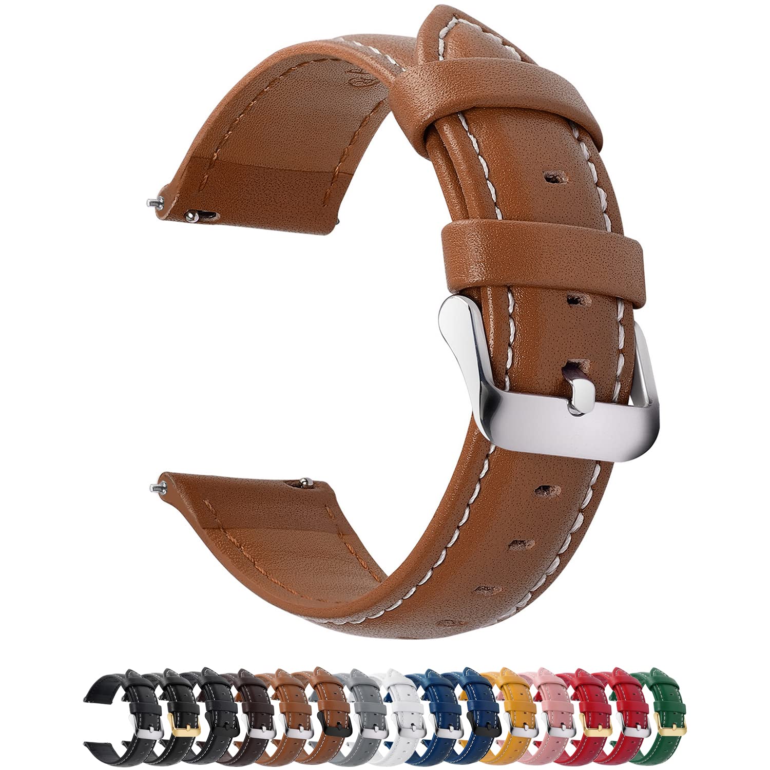 Fullmosa 18mm Leather Watch Bands Compatible with Garmin Vivoactive 4S/Vivomove 3S/Active S/Venu 2S/Move 3S, Huawei Watch 1st,Br