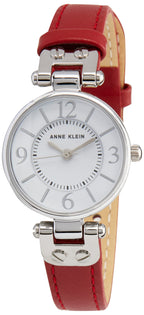 Anne Klein Women's 109443WTRD Silver-Tone White Dial and Red Leather Strap Watch