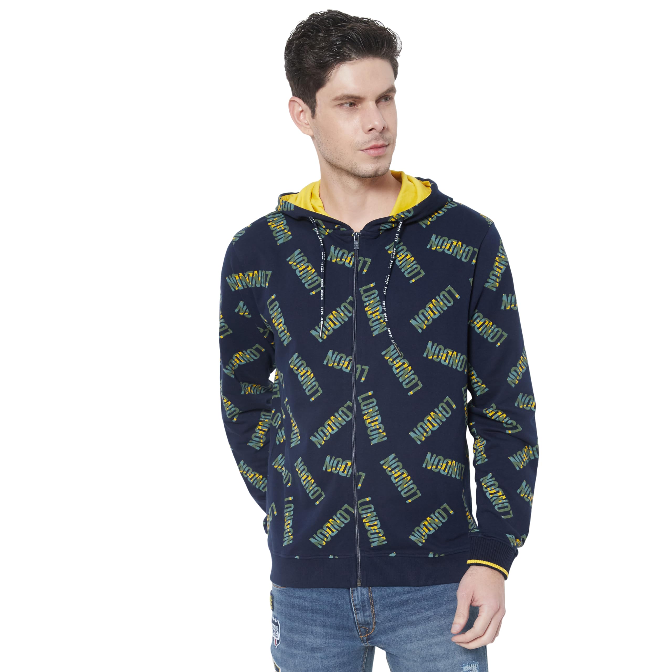 Pepe Jeans MenS Regular Fit Hooded Sweatshirt Blue