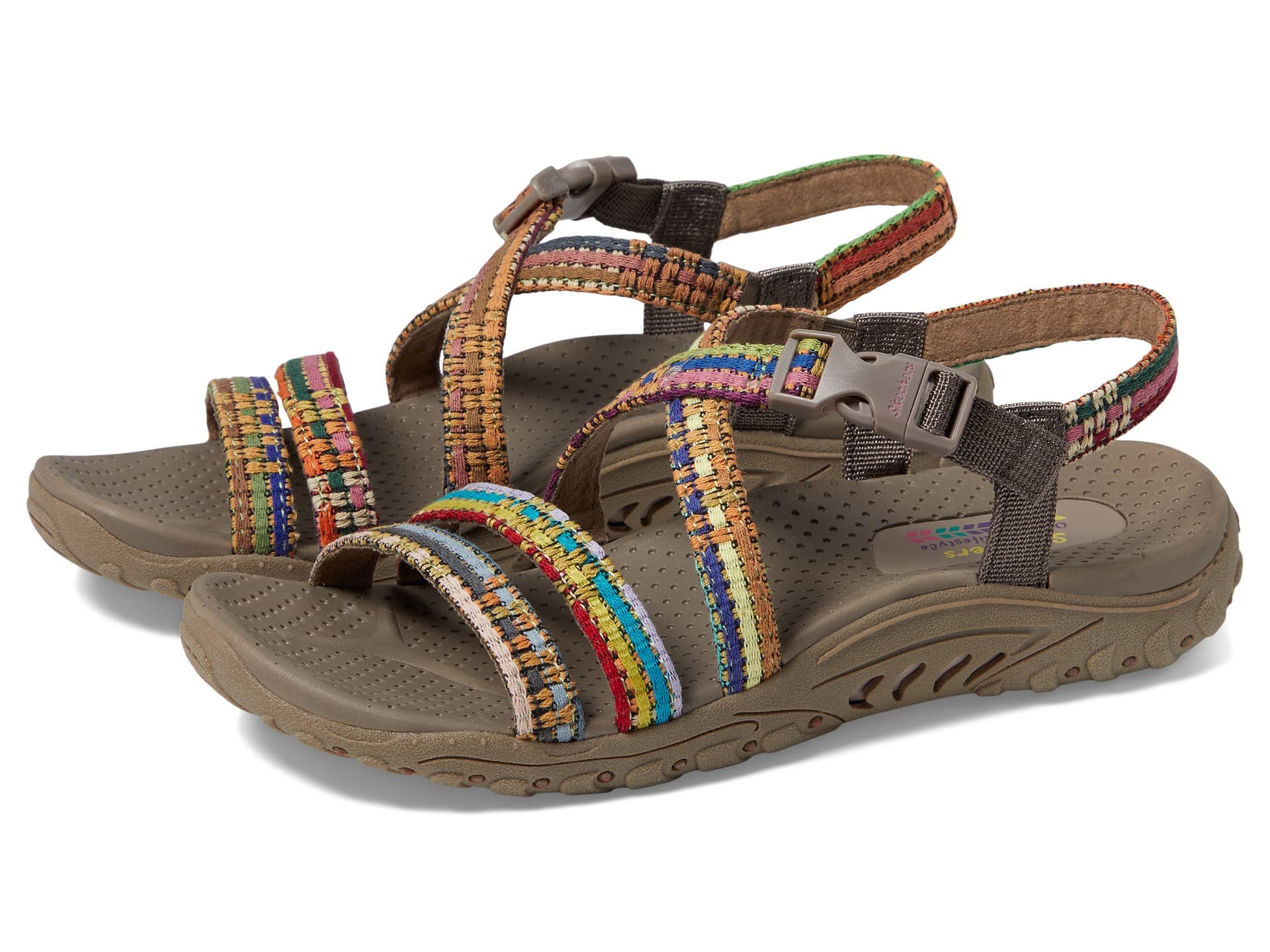Skechers Women's Reggae-Sew Me-Boho Woven Strappy Slingback Sandal, Taupe Multi, 8