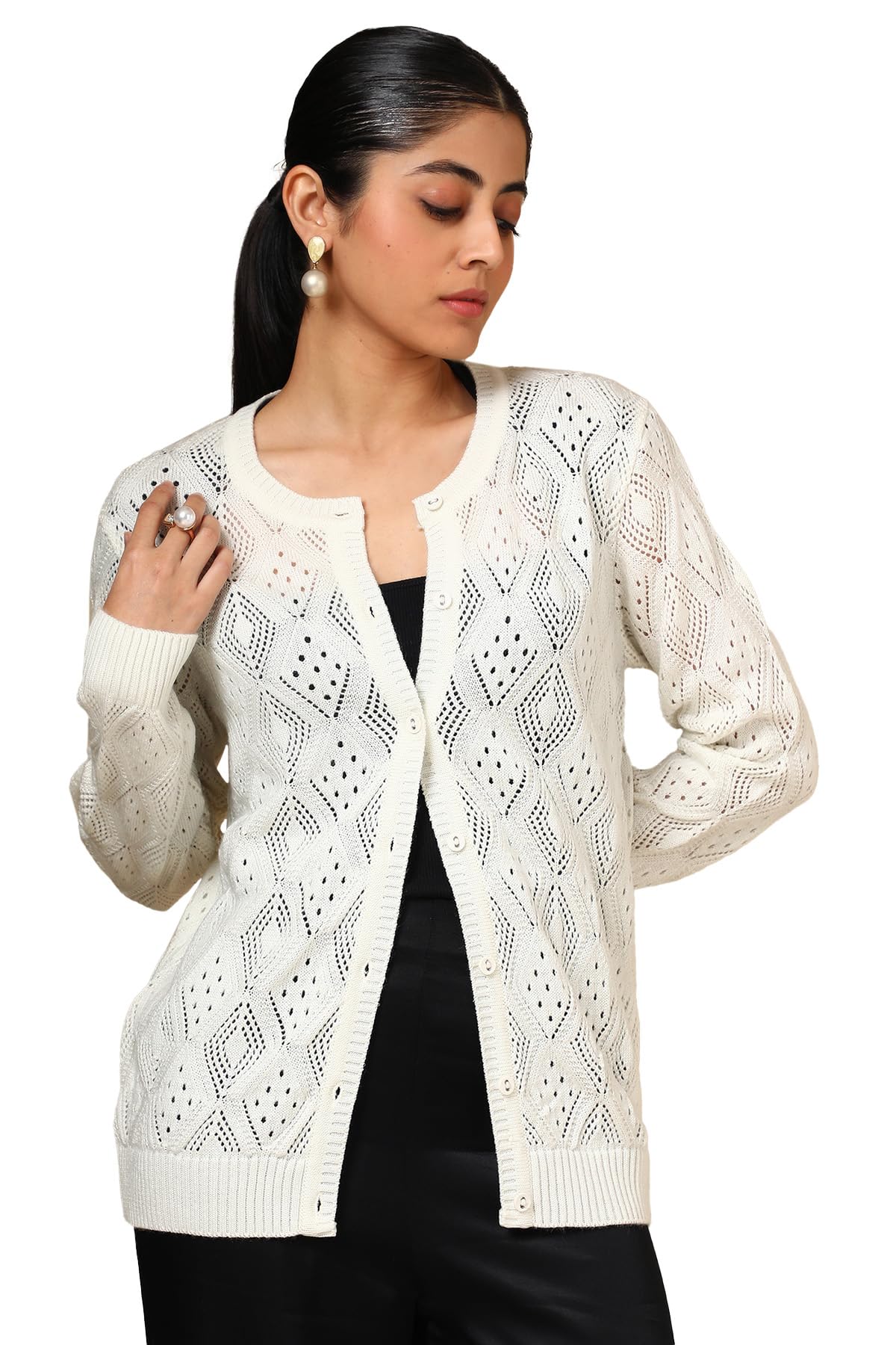 Soch Women Acrylic Round Neck Cardigan (ww