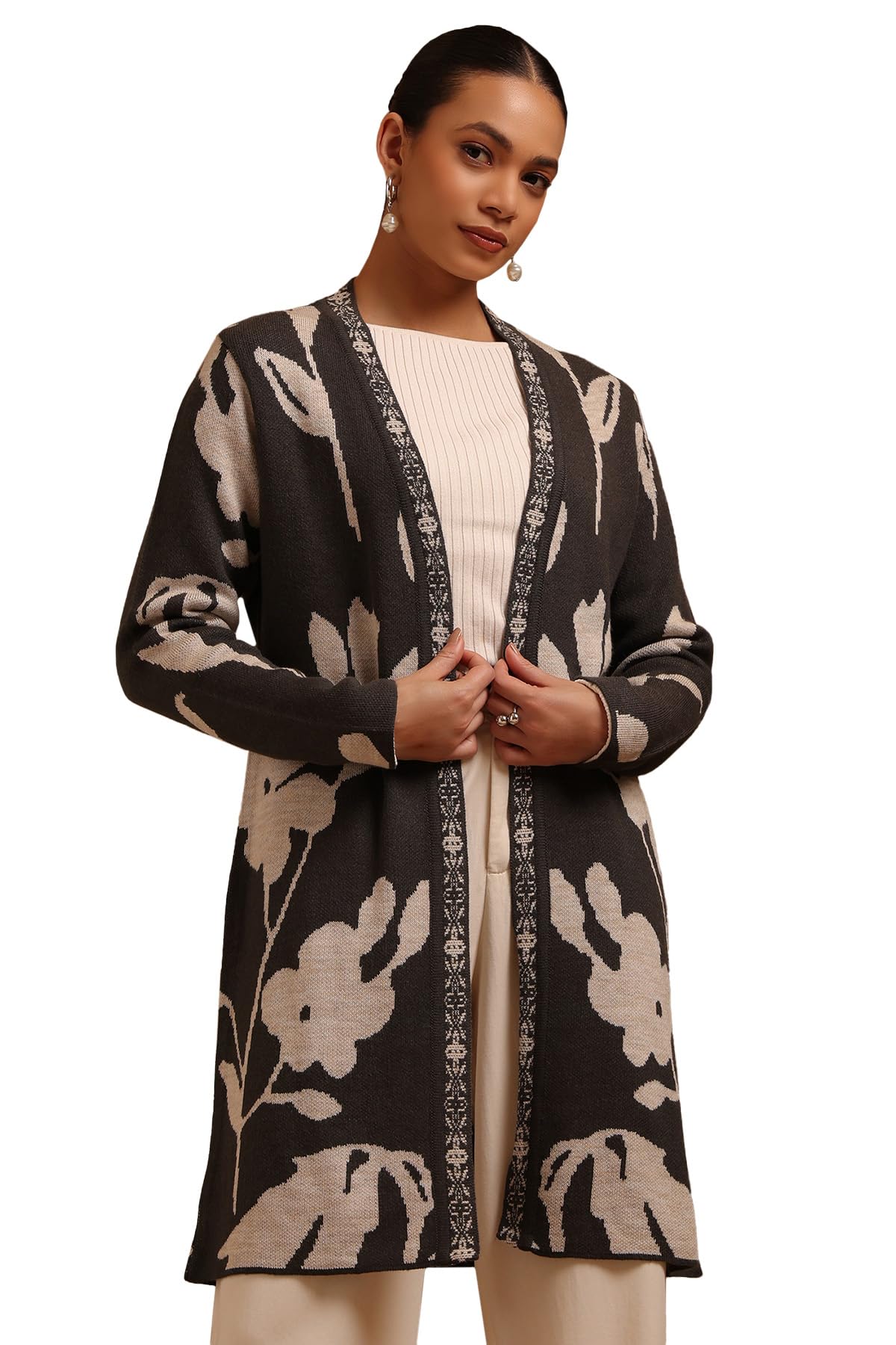 Soch Women Acrylic Floral Winter Shrug