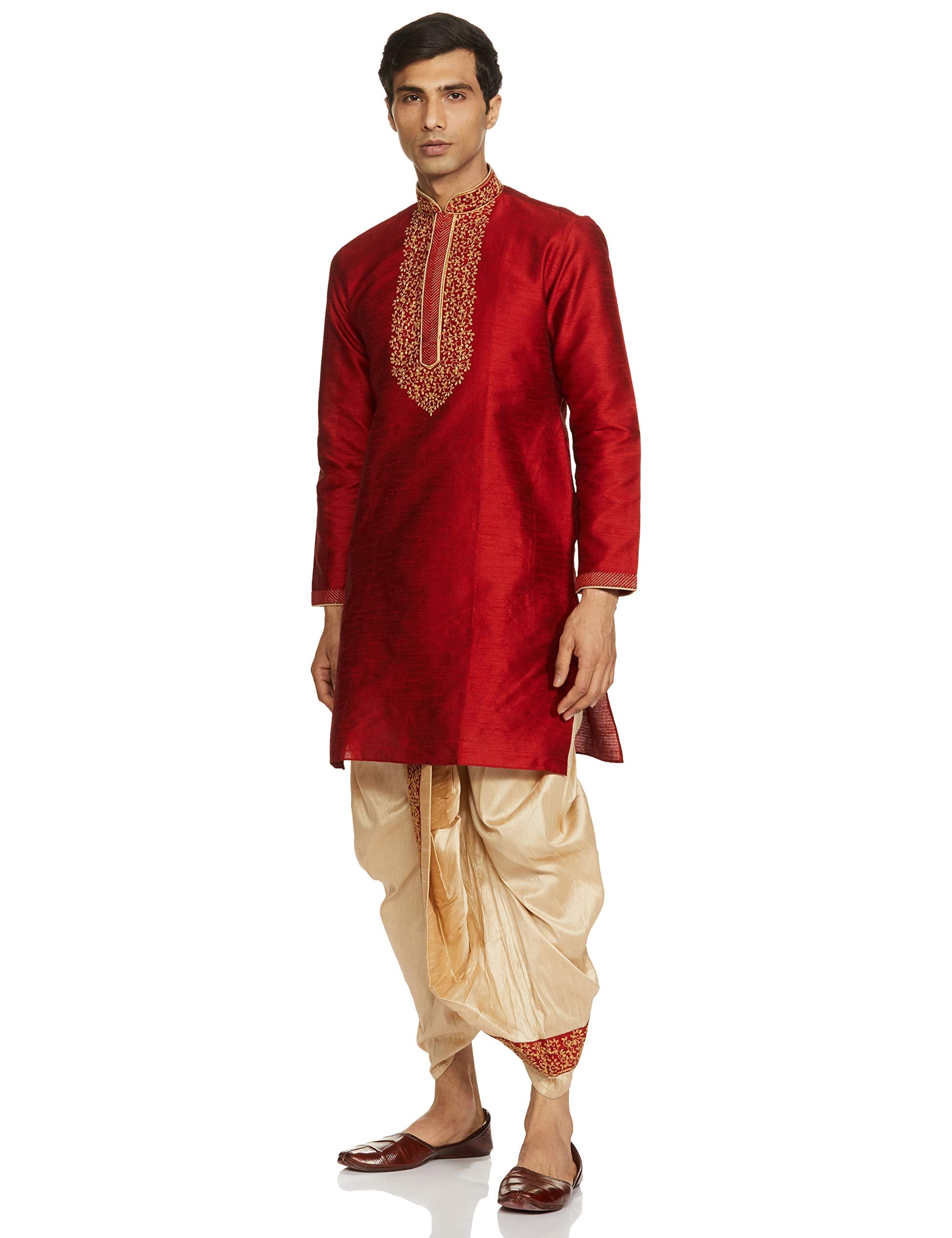 Manyavar MenS Kurta & Dhoti Pant Set, Maroon - Medium (S952724-307)