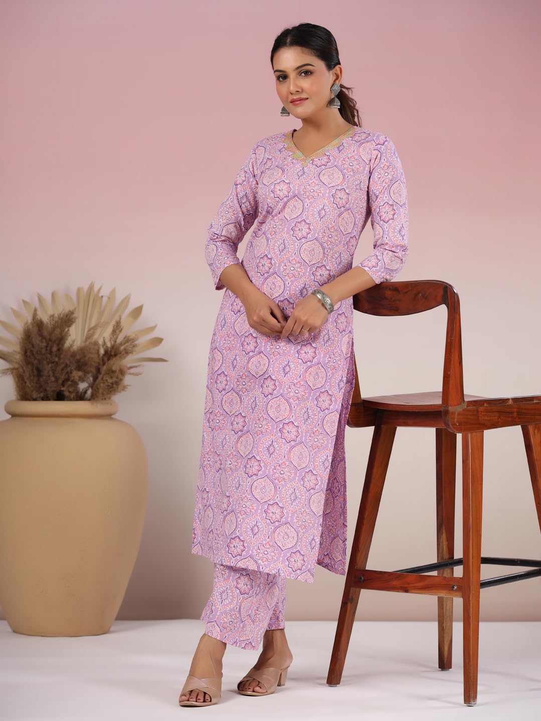ANNI DESIGNER Women s Rayon Blend Kurta with Palazzo, purple, S