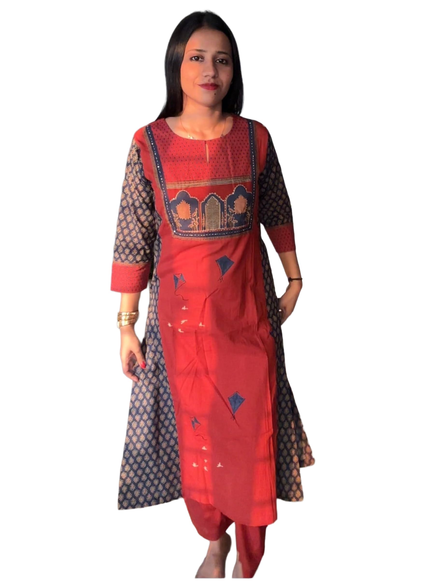 Anni Designer WomenS Viscose A-Line Printed Kurta With Pant (Ritheka Red_Xl_Red_X-Large)
