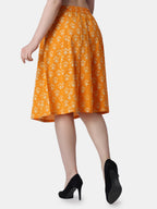 POPWINGS Casual Bagru Printed A Line Knee-Length Skirt for Women | Summer Skirt for Women | Ethnic Skirt for Women Yellow