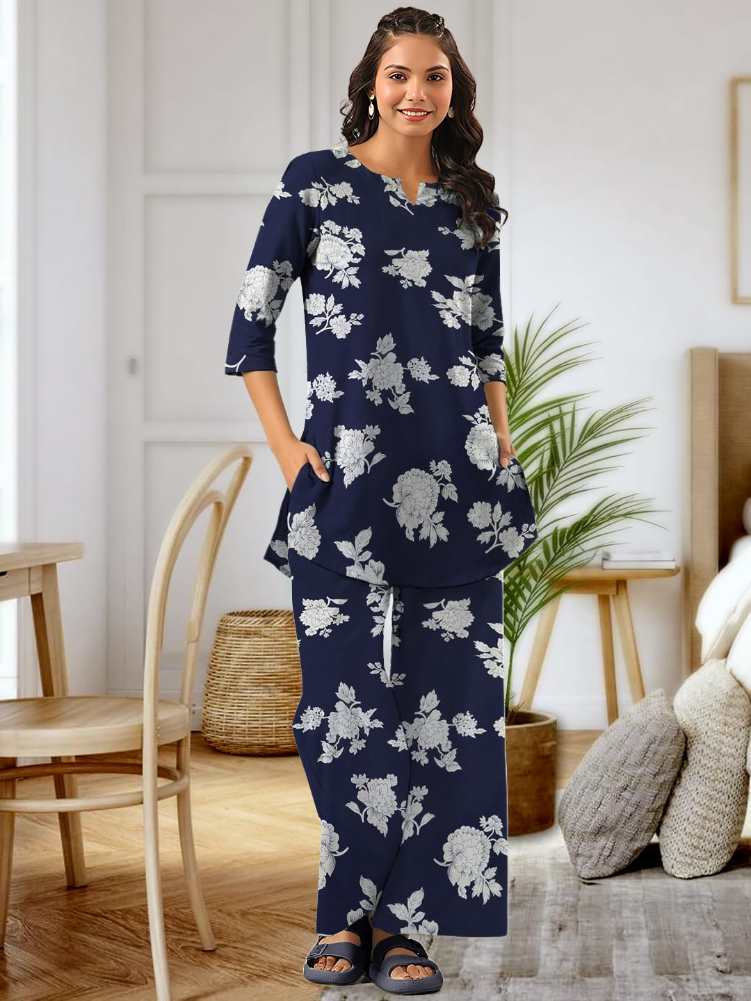 Tee Projekt Co Ord Set for Women Stylish | Kurta Set for Women Navy Blue