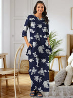 Tee Projekt Cotton Ethnic Wear Co Ord Set For Women | Travel Co Ord Set For Women Navy Blue