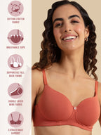 Nykd Wireless Everyday Cotton T-Shirt Bra For Women Daily Use - Wire-Free Shaping Bra, Padded, 3/4Th Coverage - Nyb094 (Orange,3