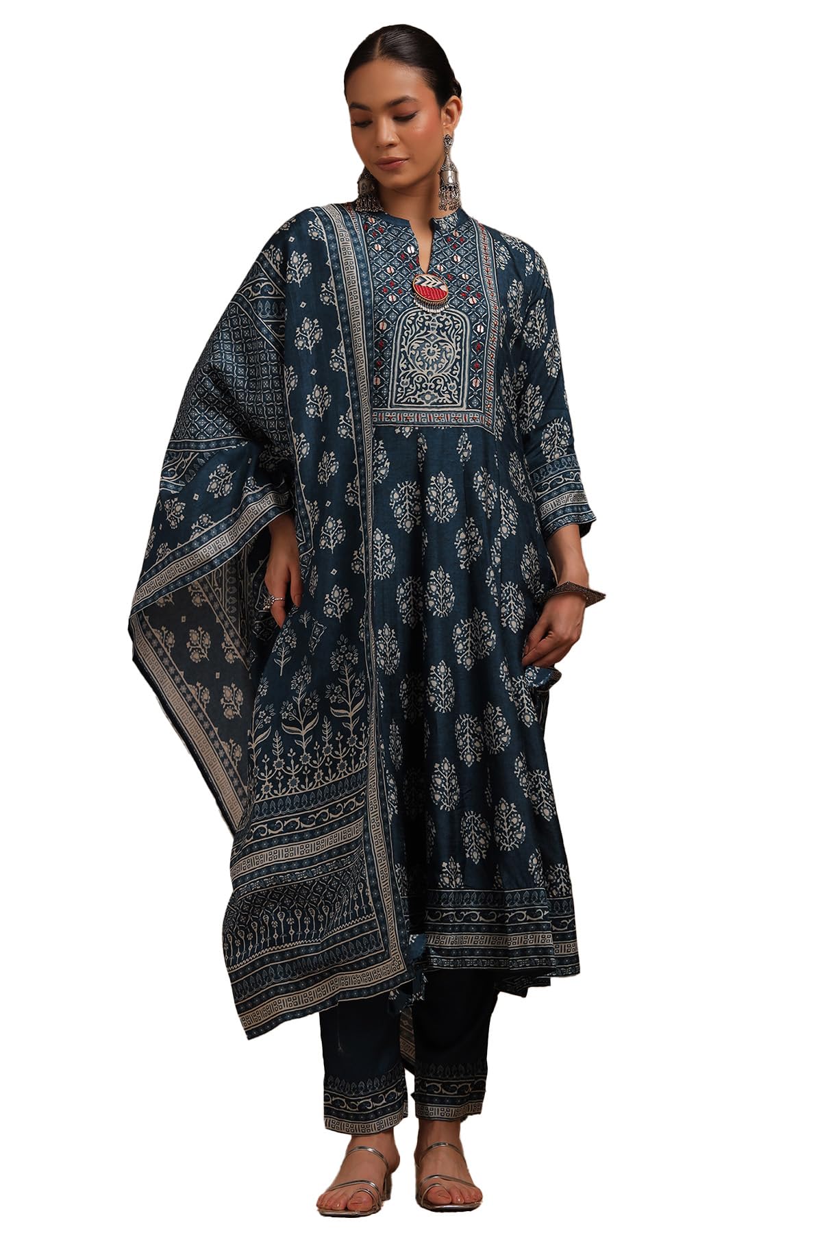 Soch Women Dola Silk Block Print Suit Set with Beads