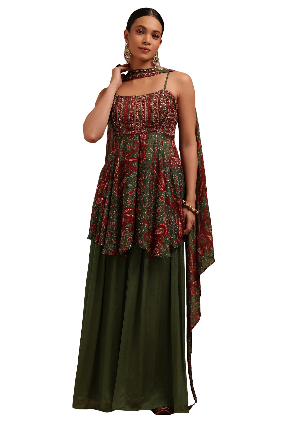 Soch Women Chinon Ethnic Motifs Suit Set with with Beads and Stones