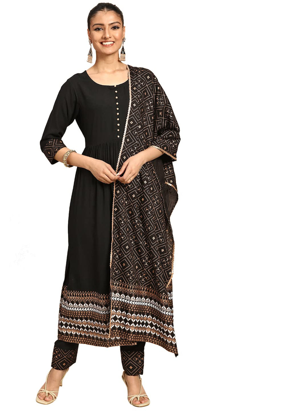 Libas WomenS Viscose Rayon Salwar Suit Set (Gs747_Black_S)