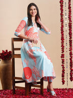 ANNI DESIGNER Women s Rayon Blend Kurta with Pants, Orange, XL