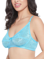 Clovia Womens Lace Non Padded Wire Free Full Coverage Bra Turquoise