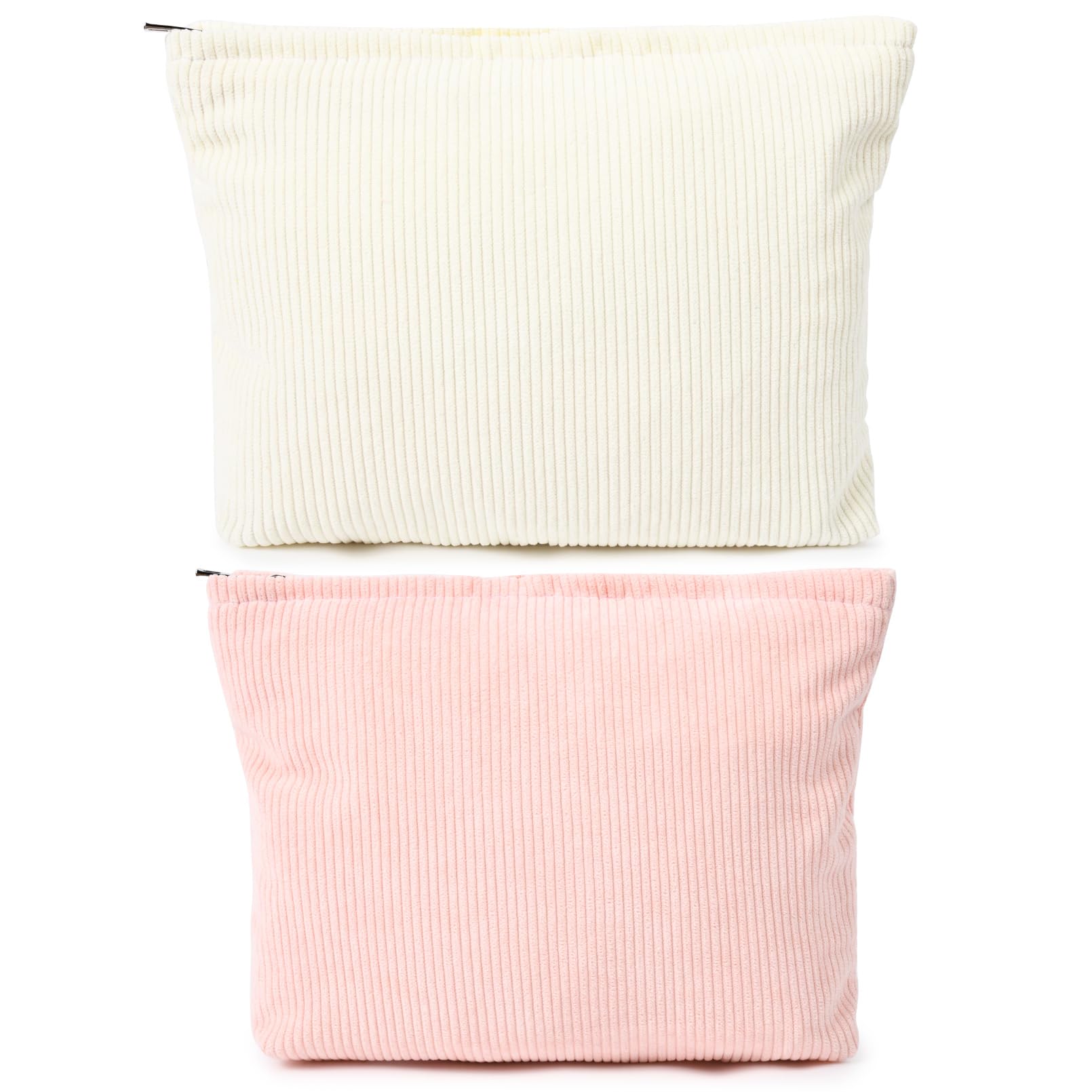 SOIDRAM 2 Pieces Corduroy Makeup Bag Large Corduroy Cosmetic Bag Capacity Canvas Travel Toiletry Bag Organizer Cute Makeup Brush
