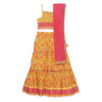Biba Girls Yellow Printed Cotton Lehenga Set