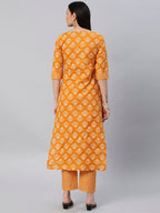 Anni Designer Women'S Cotton Blend Straight Printed Kurta With Pant (Kidaya Yellow-Nw5_L_Yellow_Large)