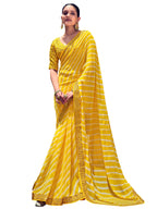 Satrani WomenS Leheriya Printed & Lace Georgette Saree With Unstitched Blouse Piece(2555S289N_Yellow)