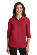 Port Authority Ladies Silk Touch 3/4-Sleeve Polo L Red