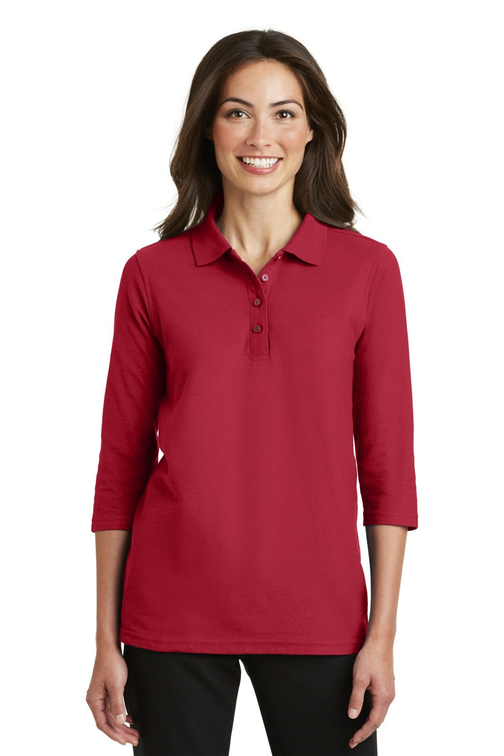 Port Authority Ladies Silk Touch 3/4-Sleeve Polo XL Red