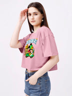ELLITI Soft Rich Cotton Rose Gold Half Sleeve | Round Neck | Oversized/Loose Fit | Down Solder | Micky Crop Top for Women (Size: