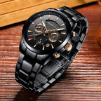 CRRJU Men's Watches Business Stainless Steel Wristwatches Men Black Strap Sport Fashion Quartz Analog Watches Waterproof Chronog