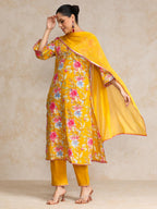 Varanga Floral Printed Boho Look Flared Sleeve Kurta With Trouser & Dupatta