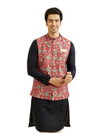 Manyavar Mens Viscose Blend Printed Jacket (Rust,S)
